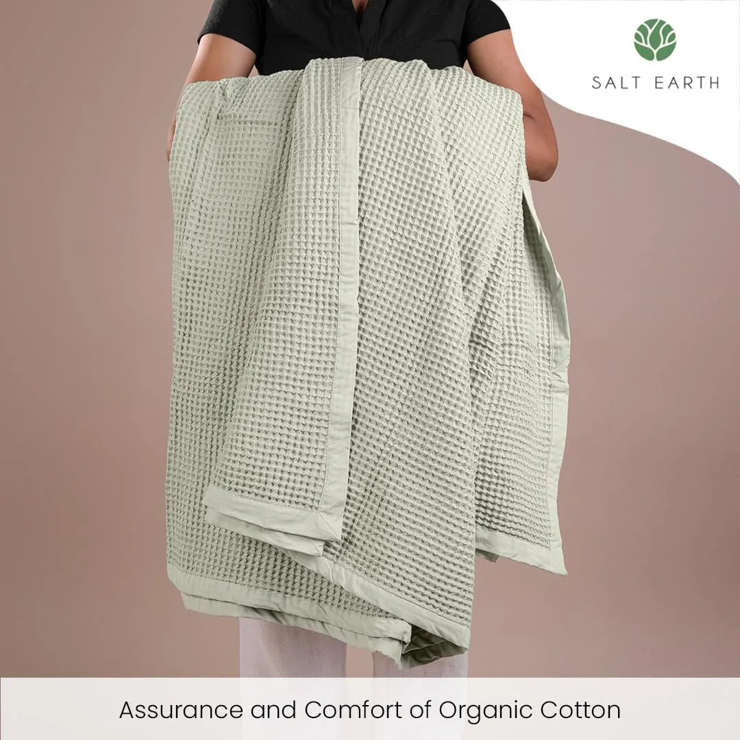 Salt Earth GOTS Certified 100% Organic Cotton Throw Blanket, 108" X 108" Waffle Blankets & Throws for Bed, Throw Blanket for Couch, Modern & Cozy Blanket, All Seasons, Comfy & Soft Blanket (Sea Foam)