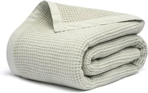 Salt Earth GOTS Certified 100% Organic Cotton Throw Blanket, 108" X 108" Waffle Blankets & Throws for Bed, Throw Blanket for Couch, Modern & Cozy Blanket, All Seasons, Comfy & Soft Blanket (Sea Foam)
