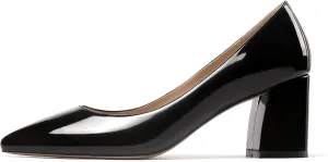 SAMMITOP Women's Chunky Block Pumps Closed Toe Slip On Heels Business Office Classic Dress Shoes