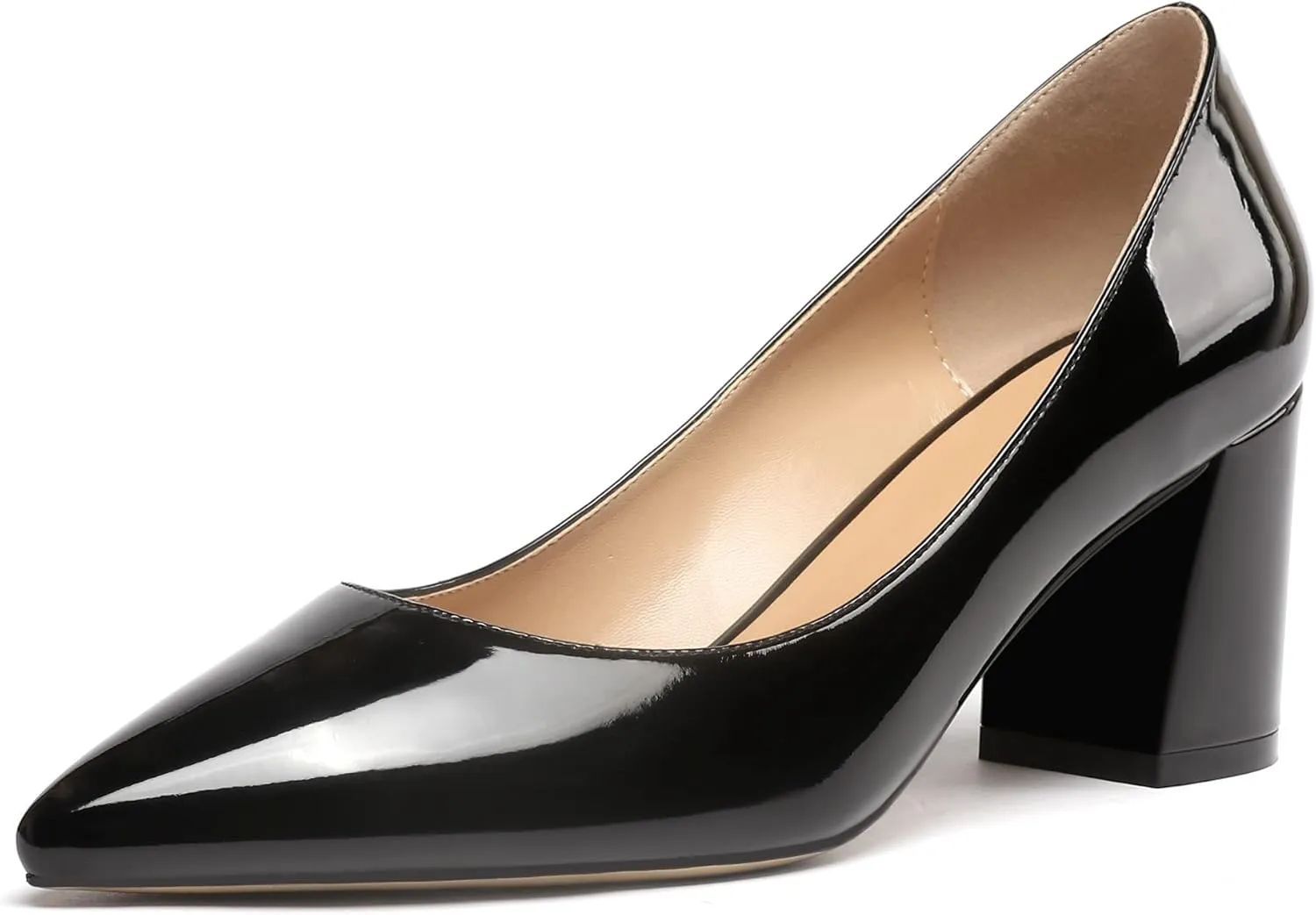 SAMMITOP Women's Chunky Block Pumps Closed Toe Slip On Heels Business Office Classic Dress Shoes