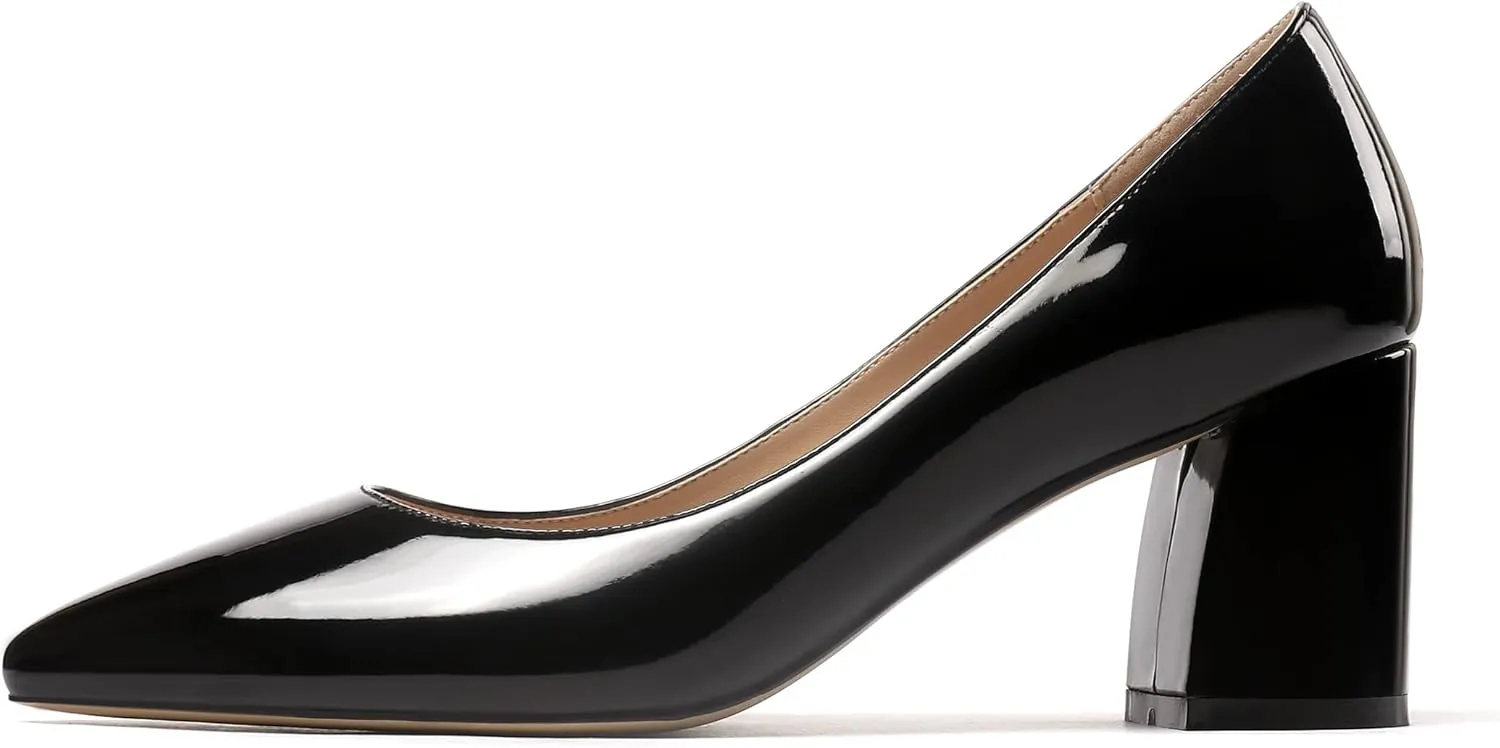 SAMMITOP Women's Chunky Block Pumps Closed Toe Slip On Heels Business Office Classic Dress Shoes
