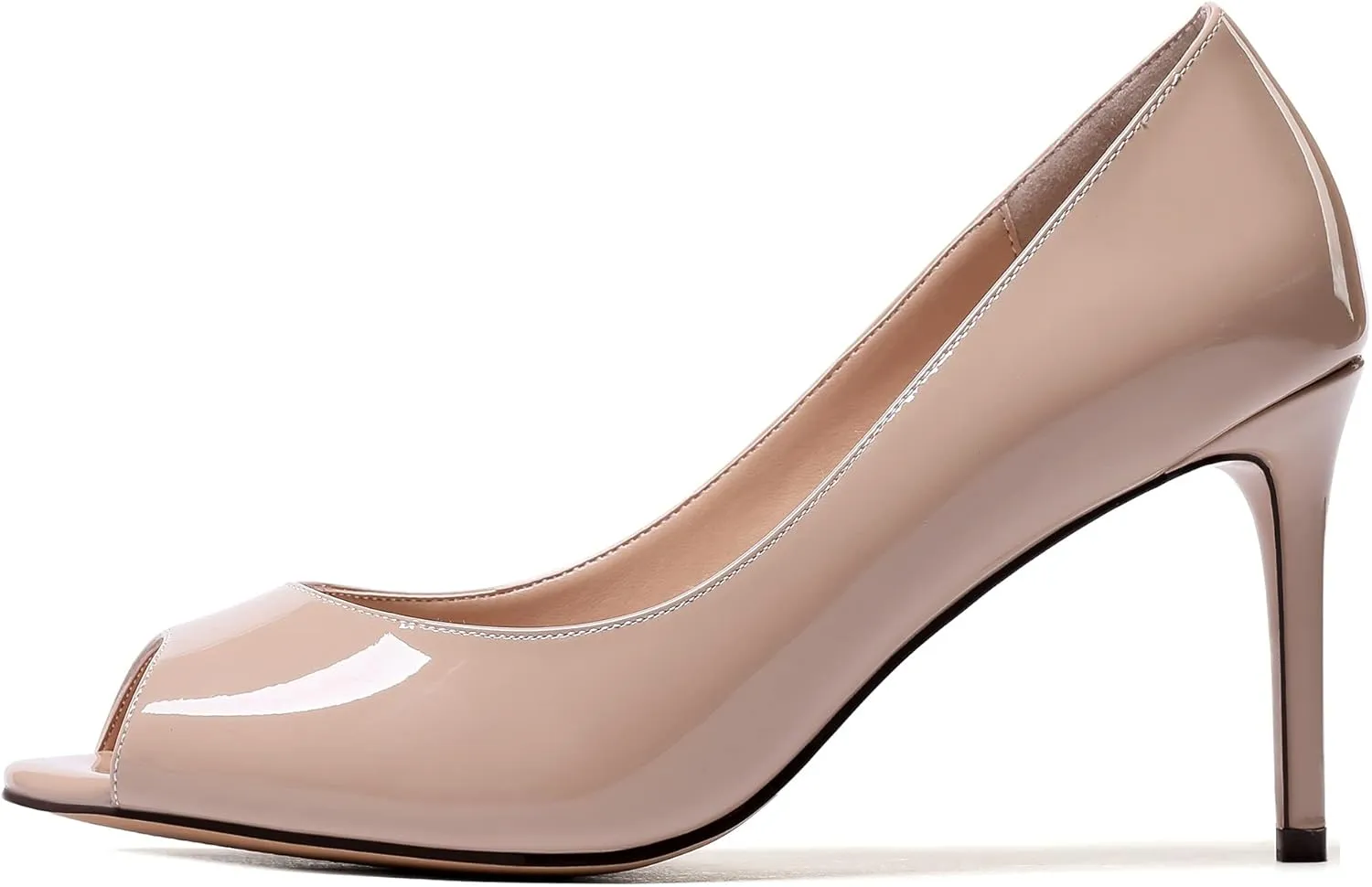 SAMMITOP Women's Peep Toe Pumps 80mm High Heel Shoes Slip On Patent Pumps Formal Shoes
