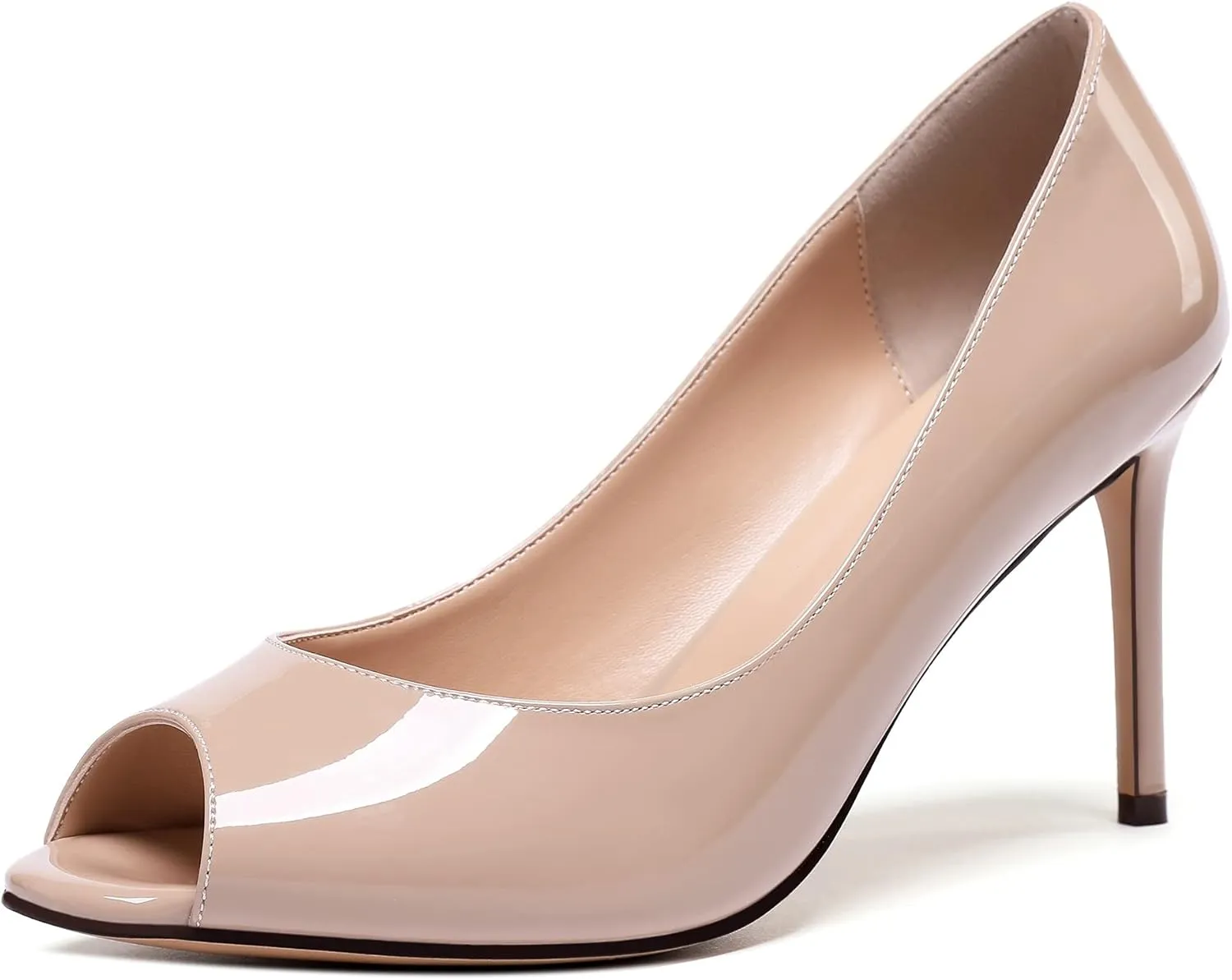 SAMMITOP Women's Peep Toe Pumps 80mm High Heel Shoes Slip On Patent Pumps Formal Shoes