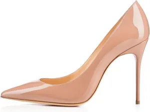 SAMMITOP Women's Pointed Toe Pumps Classic Slip-on 100mm High Heels Office Dress Shoes