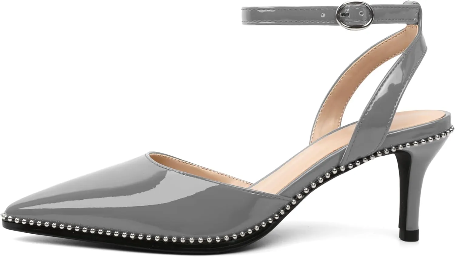 SAMMITOP Womens Slingback Kitten Heels Pointed Toe Low Heel Ankle Strap Pumps Slip On Comfortable Wedding Party Beaded Dress Shoes 2.4 Inch