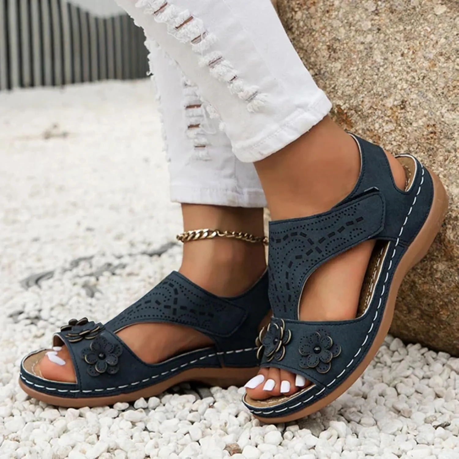 Sandals for Women Comfortable Walking Non Slip Casual Adjustable Strappy Shoes Soft Cushion Orthopedic Sandals Women