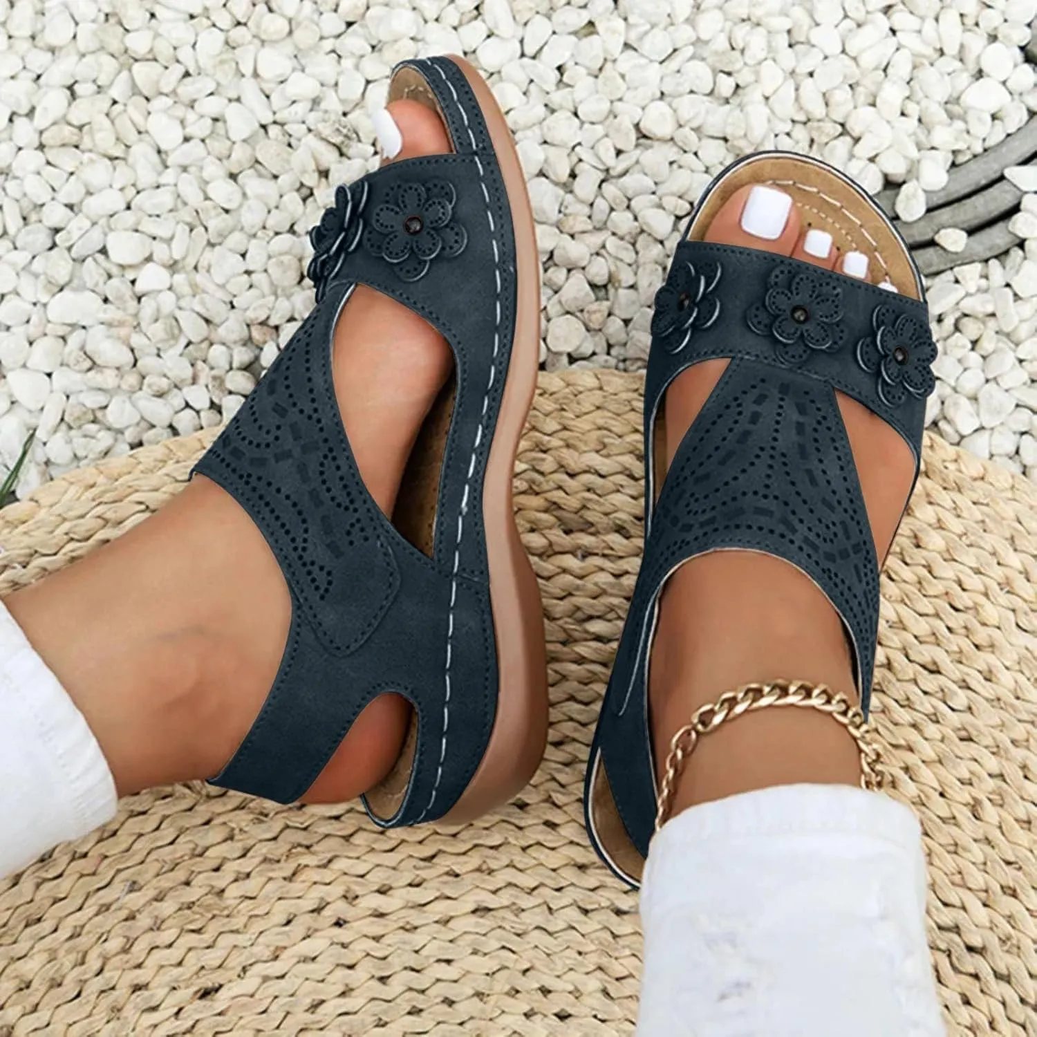 Sandals for Women Comfortable Walking Non Slip Casual Adjustable Strappy Shoes Soft Cushion Orthopedic Sandals Women