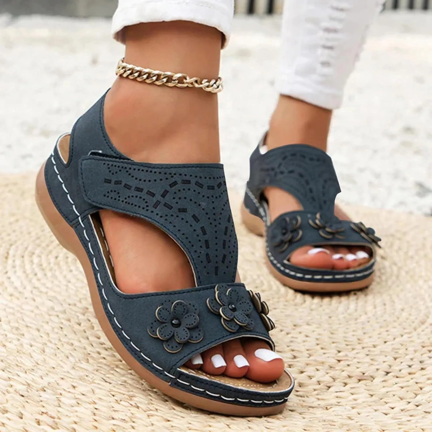 Sandals for Women Comfortable Walking Non Slip Casual Adjustable Strappy Shoes Soft Cushion Orthopedic Sandals Women