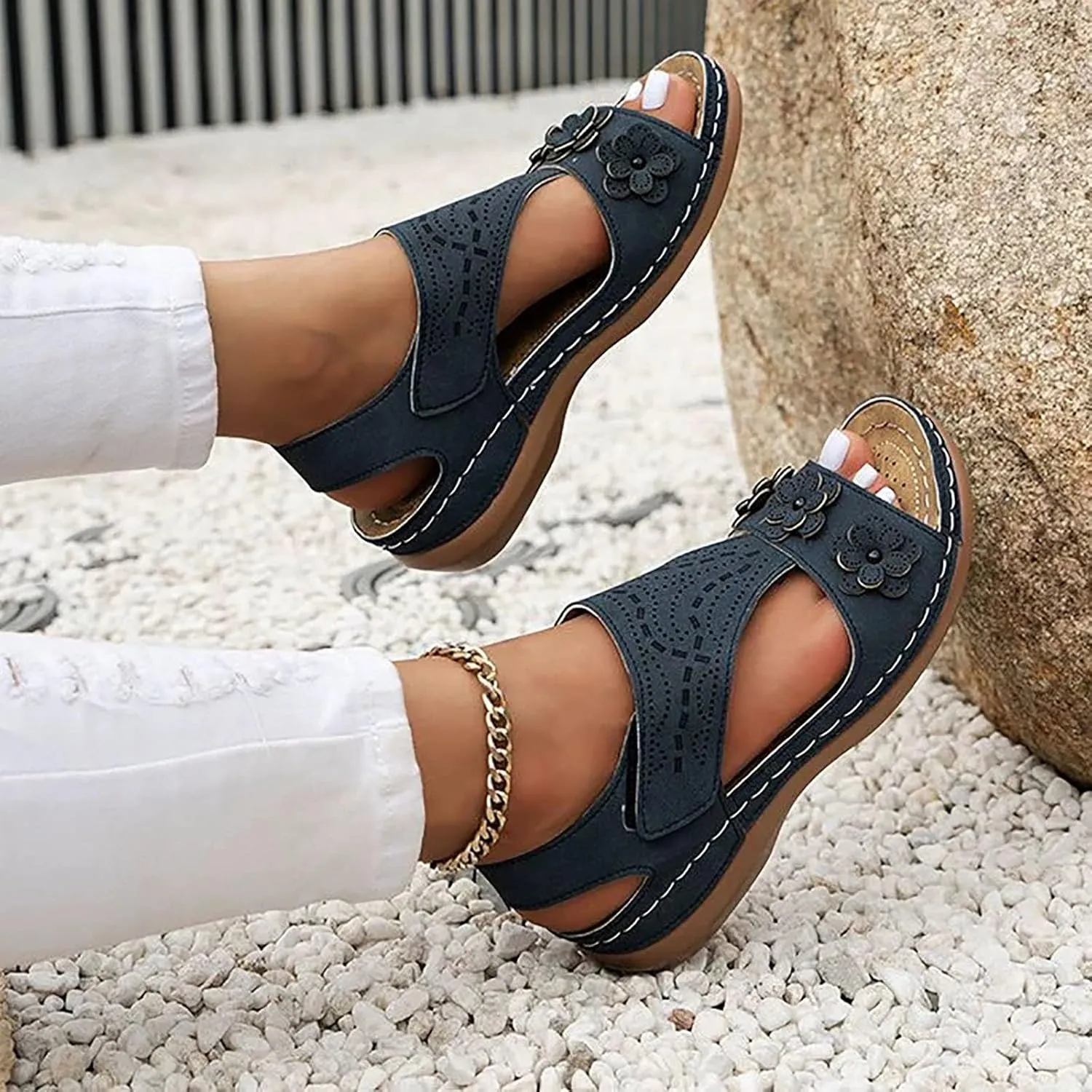 Sandals for Women Comfortable Walking Non Slip Casual Adjustable Strappy Shoes Soft Cushion Orthopedic Sandals Women