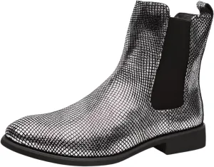 Santimon Men's Leather Chelsea Boots, Shiny Pattern Ankle Boots Comfortable Stylish Slip On Dress Boot