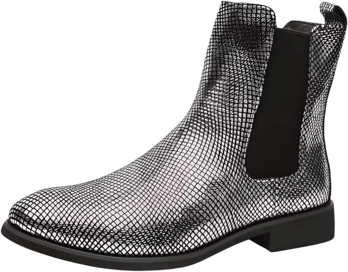 Santimon Men's Leather Chelsea Boots, Shiny Pattern Ankle Boots Comfortable Stylish Slip On Dress Boot