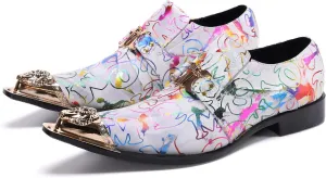 Santimon Mens Loafers Fashion Suits Gold Hardware Party Sleek Slip On Dress Metal Cap Toe Wedding Graphic Print Leather Shoes