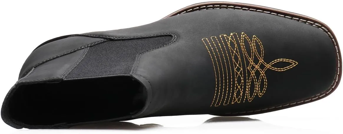 Santimon Men's Square Toe Chelsea Boots, Ankle High, Slip-On, Anti-Slip Dress Casual Outdoor Boots