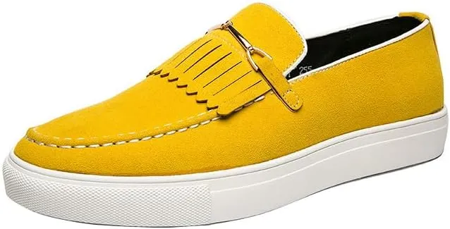 Santimon Mens Suede Loafers Dress Shoes Slip-On Flat Horsebit Loafers for Men Tuxedo Fringed Casual Shoes