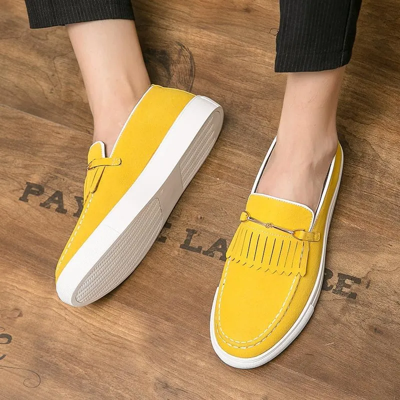 Santimon Mens Suede Loafers Dress Shoes Slip-On Flat Horsebit Loafers for Men Tuxedo Fringed Casual Shoes
