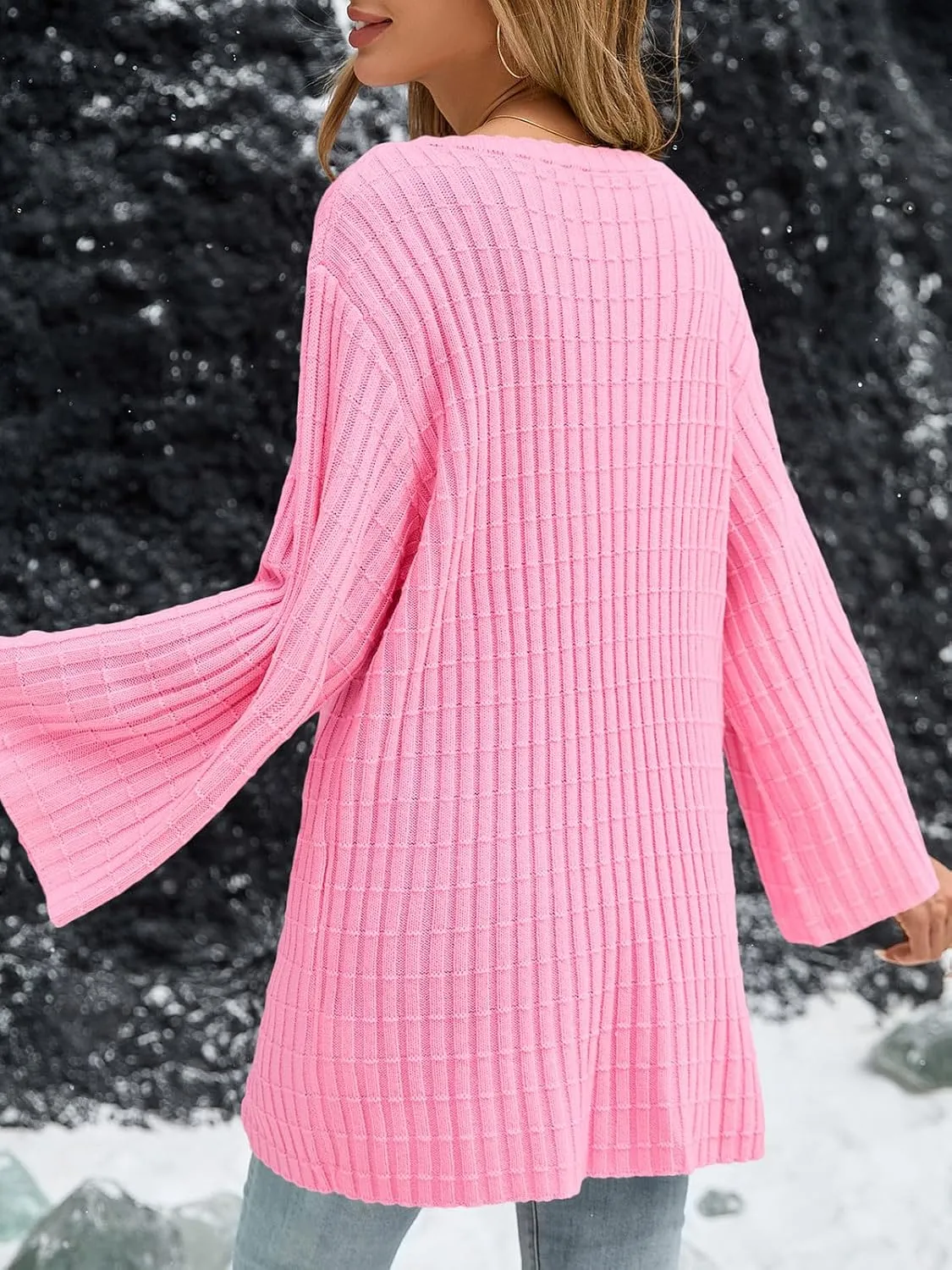 Saodimallsu Womens Oversized Sweaters 3/4 Sleeve Crew Neck Casual Loose Fit Soft Knit Tunic Sweater Tops