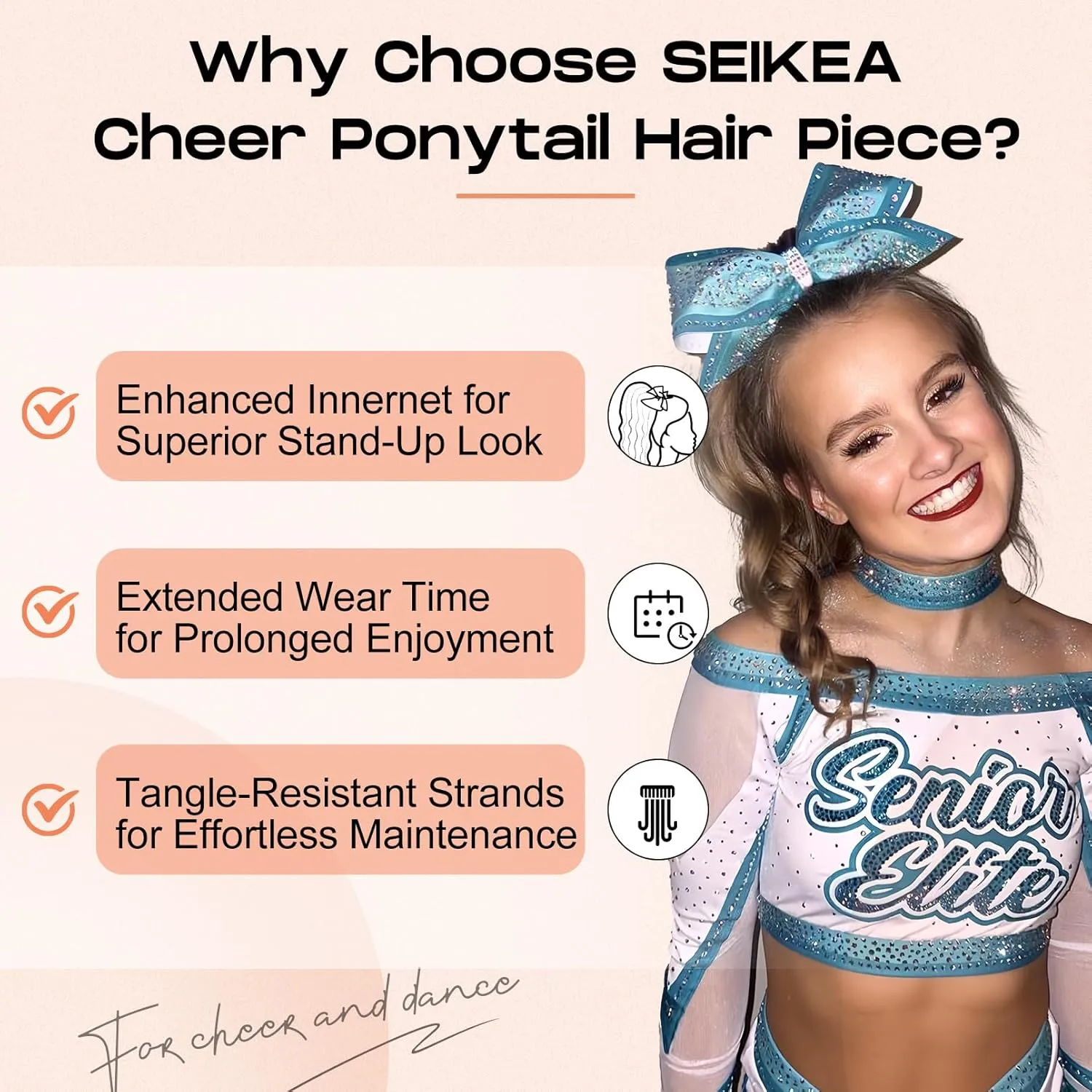 SEIKEA Cheer Ponytail Hair Piece, 14" Curly Cheerleader Hairpiece Ponytail Extension for Cheerleader Competition, Dance Dark Brown