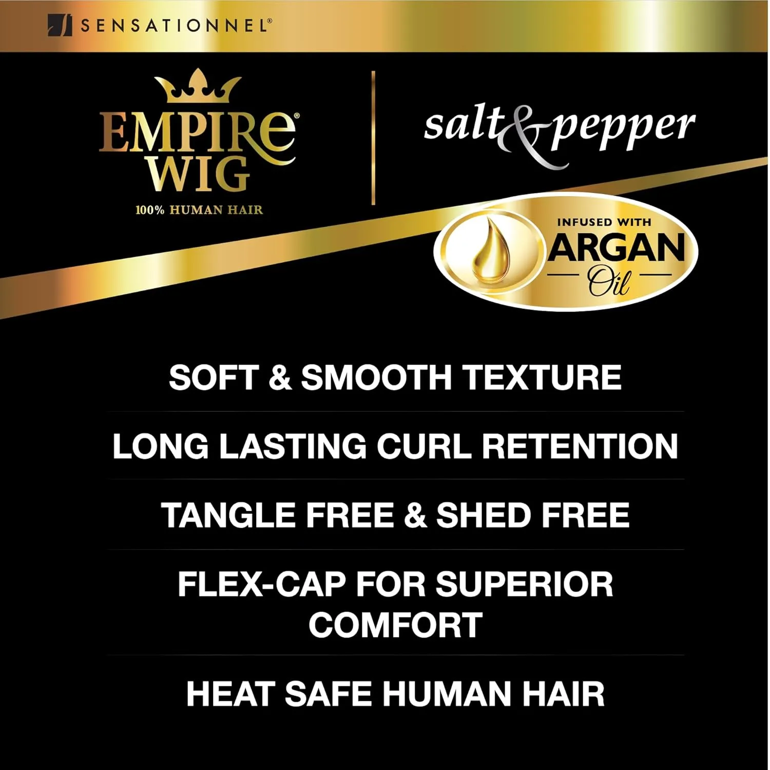 Sensationnel Empire Human Hair Wig - Salt And Pepper Bliss Contouring Mesh Cap Heat Safe (2 DARKBROWN)