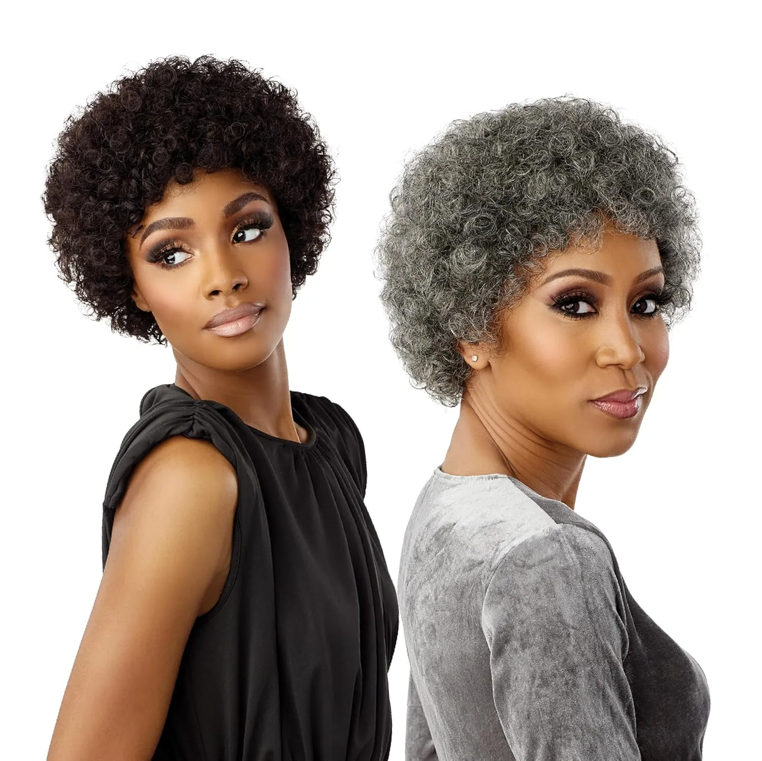 Sensationnel Empire Human Hair Wig - Salt And Pepper Bliss Contouring Mesh Cap Heat Safe (2 DARKBROWN)