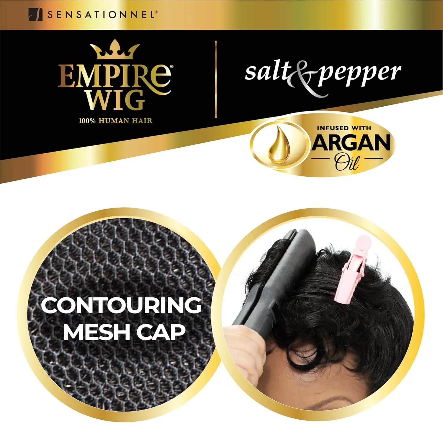 Sensationnel Empire Human Hair Wig - Salt And Pepper Bliss Contouring Mesh Cap Heat Safe (2 DARKBROWN)
