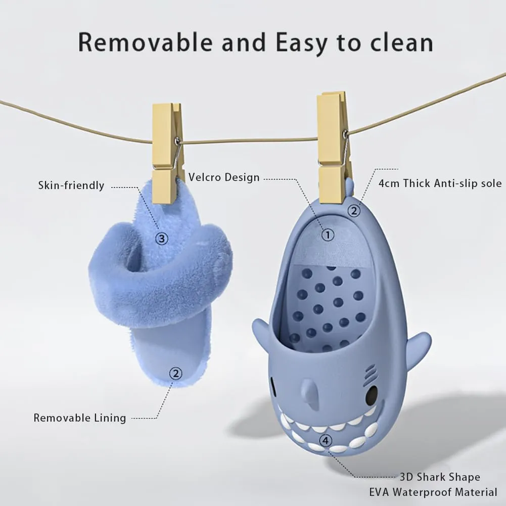 Sharklas Originales Kids Polares, Summer and Winter Shark Slides Detachable Warm Fuzzy Slippers, Comfy Waterproof Slides