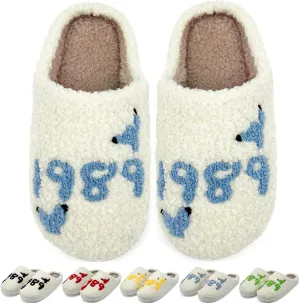 sharllen Taylors Slippers for Women Men,1989 Cute House Slippers,Warm Plush Winter Slip on Bedroom Shoes,Indoor Comfy Fuzzy Fluffy Flat Slides