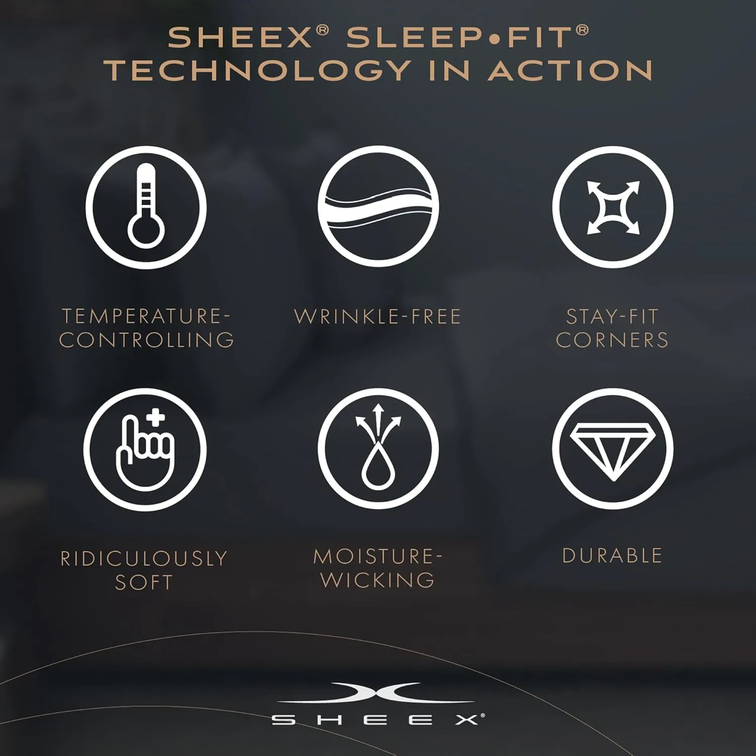 SHEEX Original Performance Sheet Set, Cooling Bed Sheet with 1 Flat Sheet, 2 Fitted Sheet, and 2 King Pillowcases, Split King, Graphite