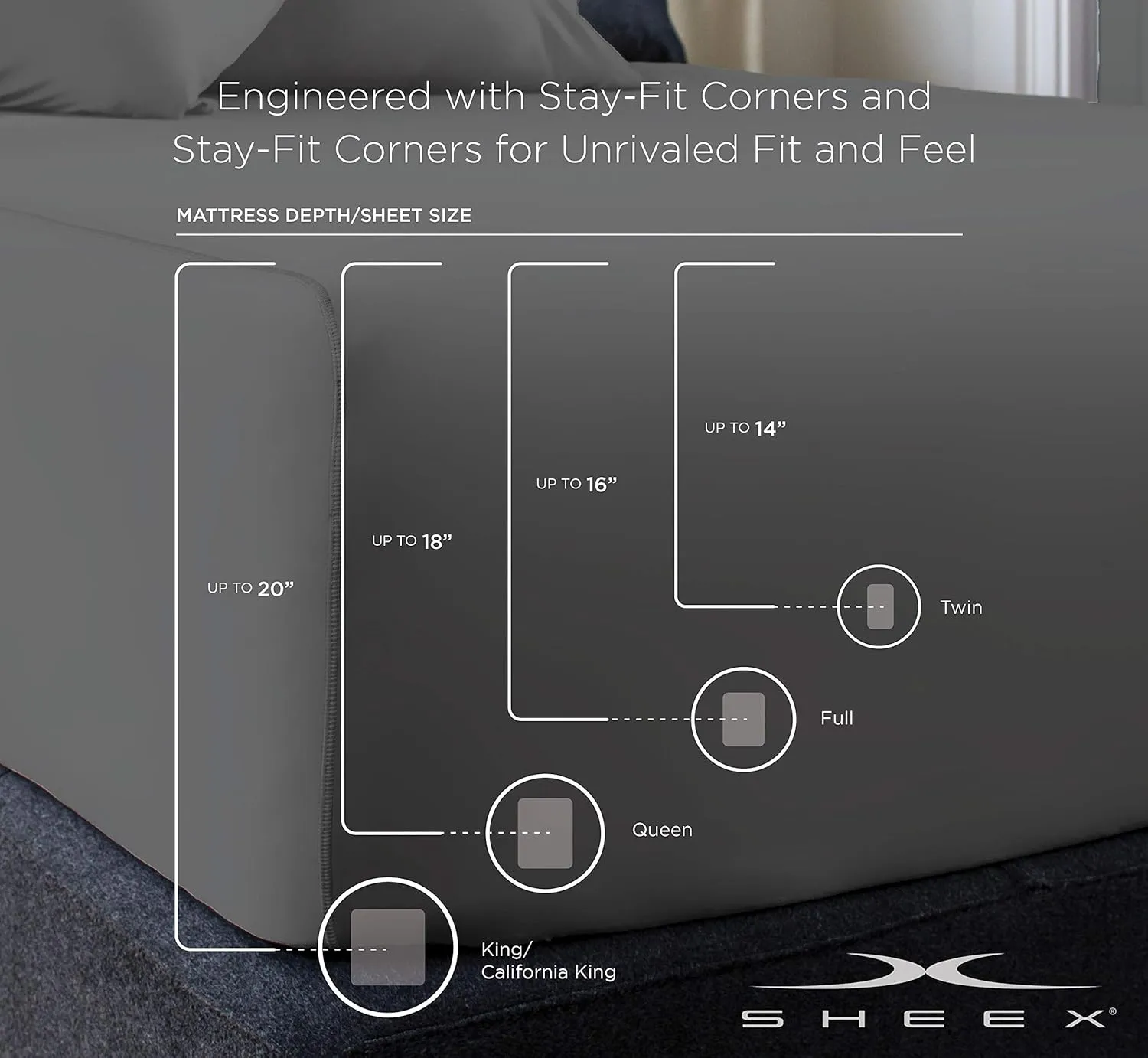SHEEX Original Performance Sheet Set, Cooling Bed Sheet with 1 Flat Sheet, 2 Fitted Sheet, and 2 King Pillowcases, Split King, Graphite