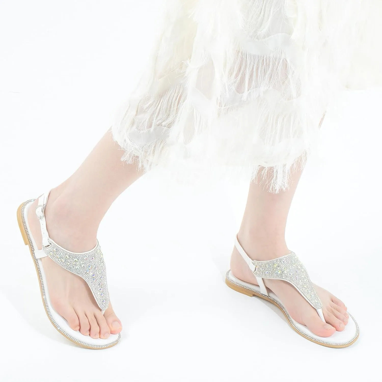 SheSole Women's Silver Thong Sandals Dressy Summer Bling Rhinestone Flat Wedding Shoes