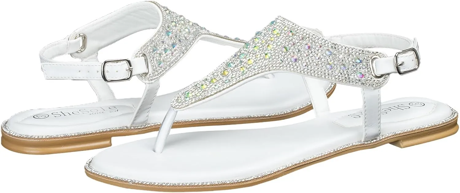SheSole Women's Silver Thong Sandals Dressy Summer Bling Rhinestone Flat Wedding Shoes