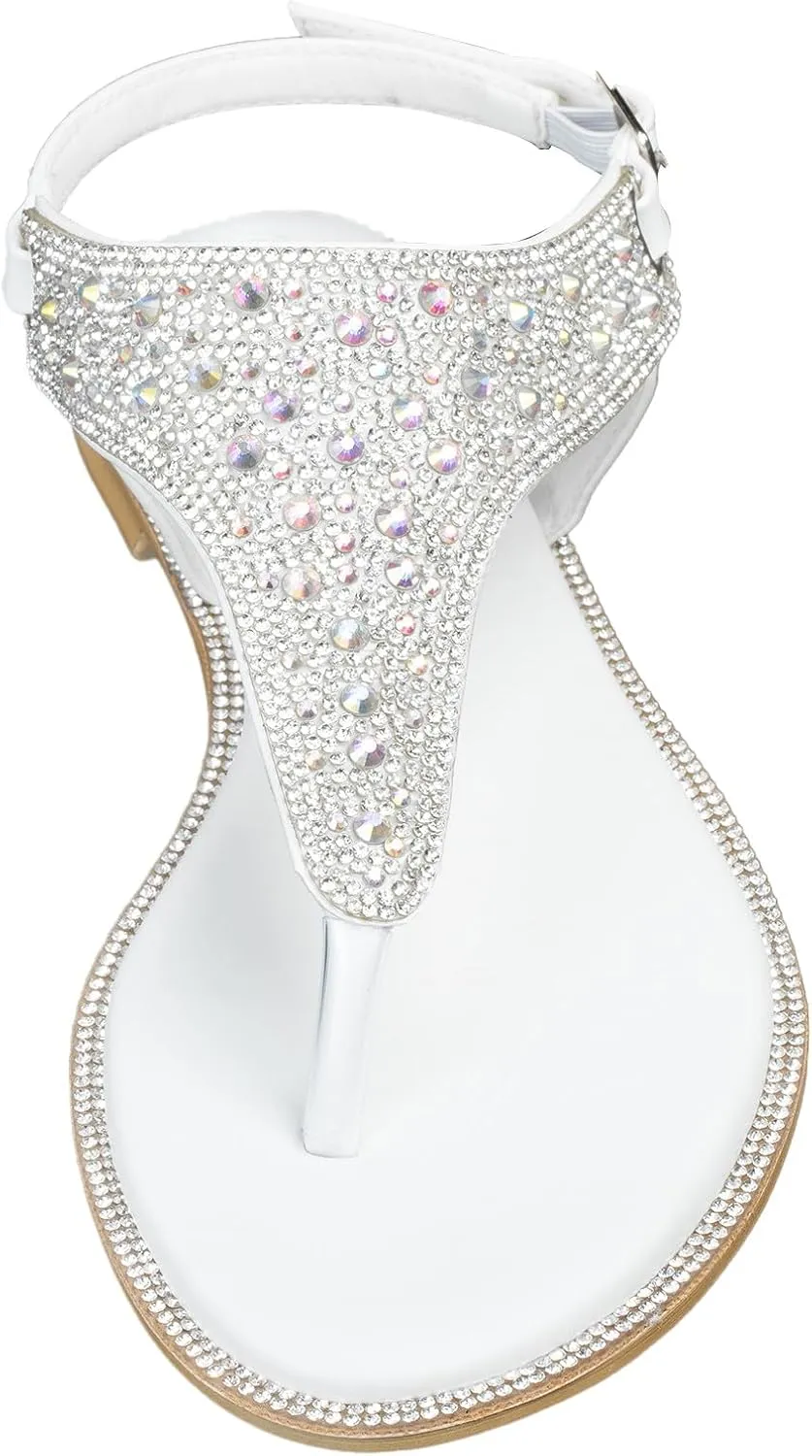 SheSole Women's Silver Thong Sandals Dressy Summer Bling Rhinestone Flat Wedding Shoes