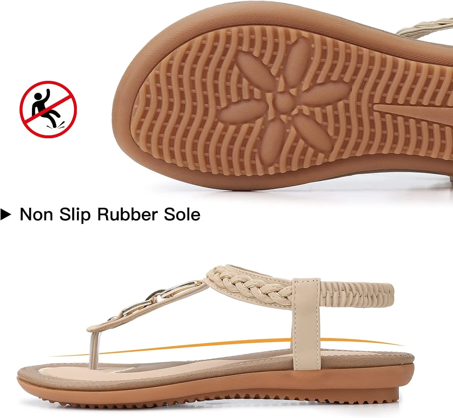 SHIBEVER Womens Sandals Dressy Summer: Women Comfortable Walking Flat Bohemian T-Strap Ladies Casual Comfy Sandals