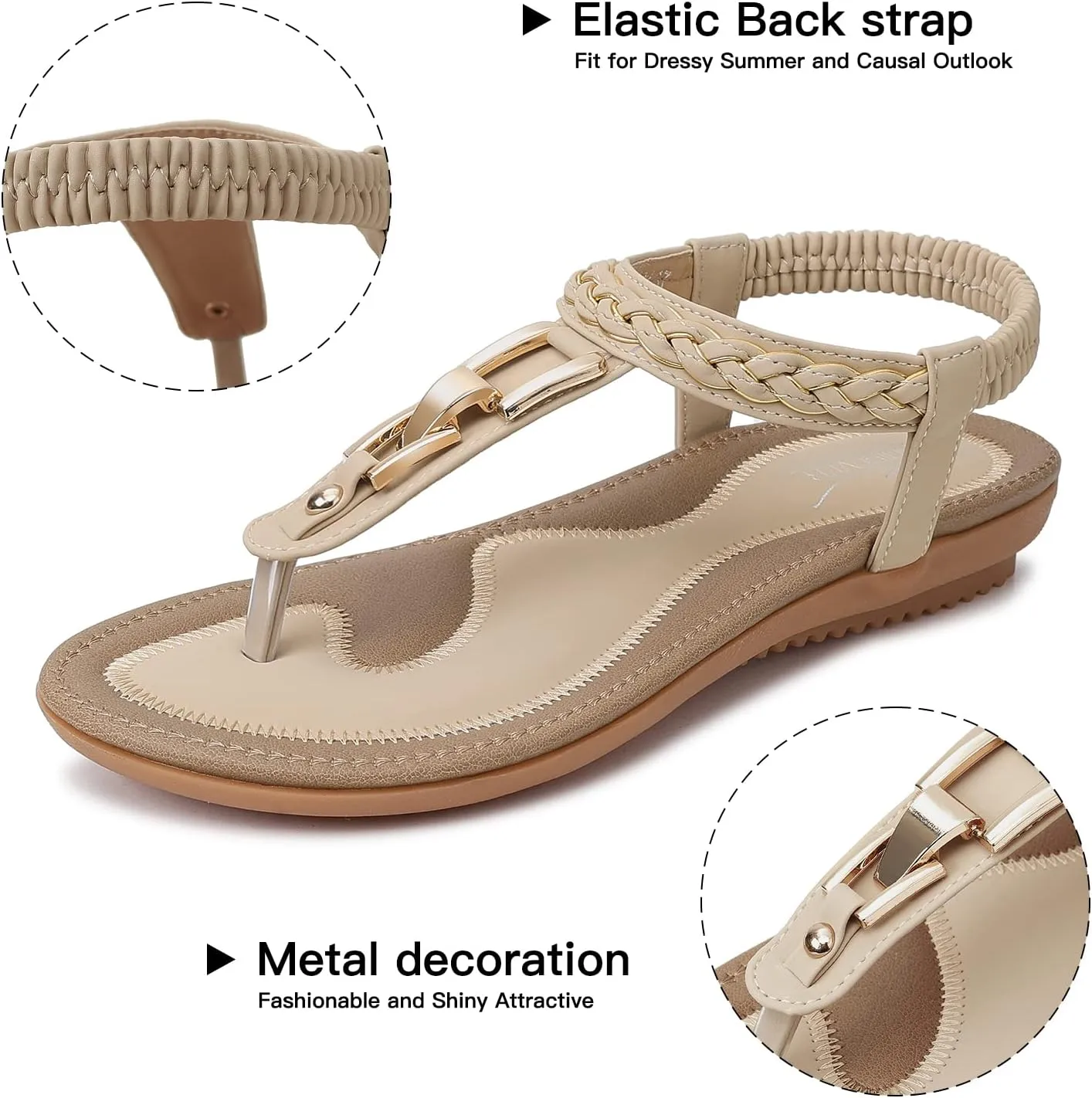 SHIBEVER Womens Sandals Dressy Summer: Women Comfortable Walking Flat Bohemian T-Strap Ladies Casual Comfy Sandals