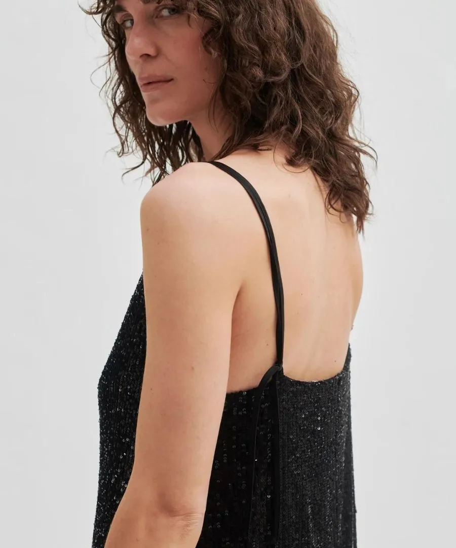 SHINE ON SLIP TOP - PAILLETTEN TOP SCHWARZ