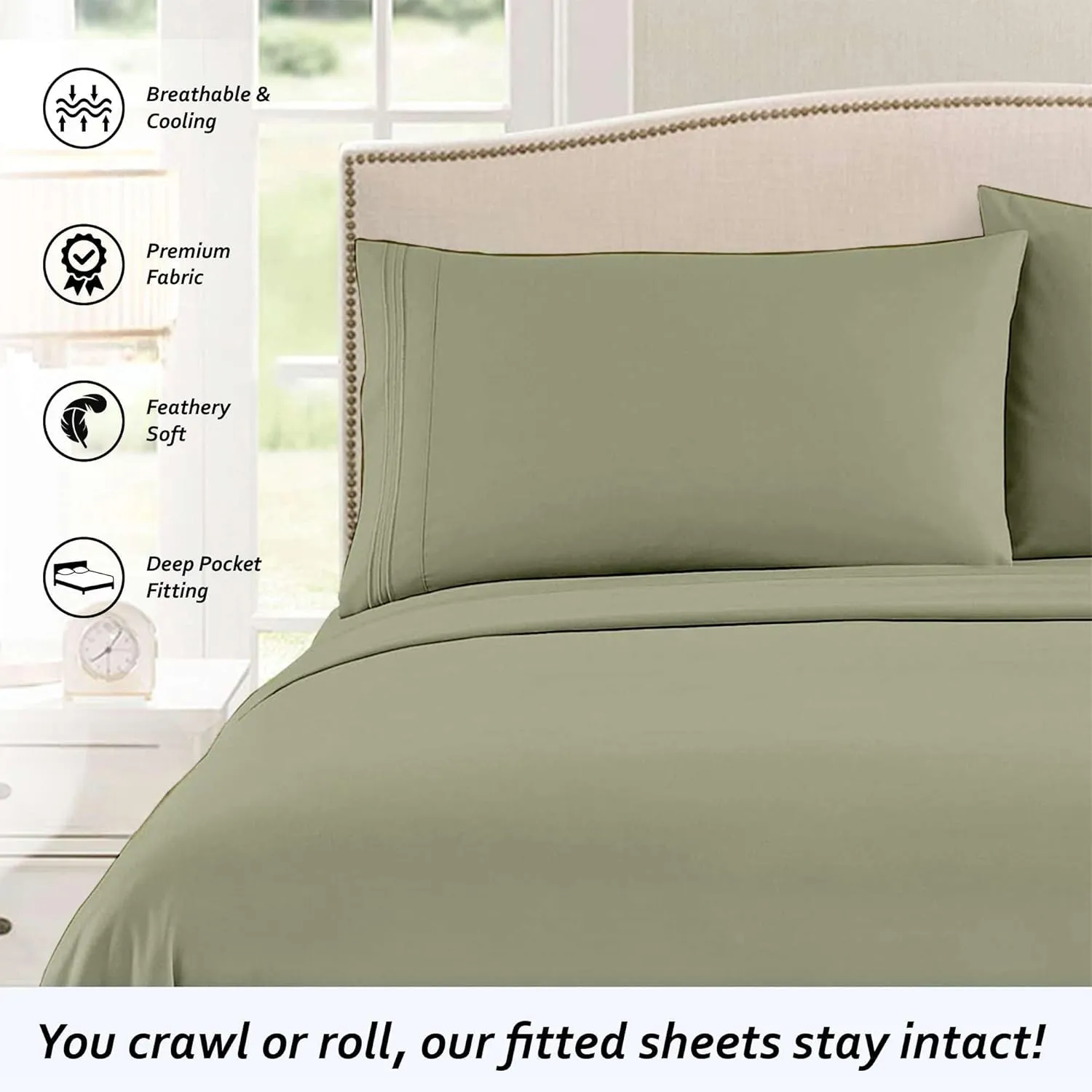 Short Queen RV Camper Sheet Set (60x75) – 100% Egyptian Cotton, Soft & Cooling, 16” Deep Pocket Fitted Sheet, Luxury Hotel Quality Bedding for RVs, Campers & Motorhomes (Sage Solid)