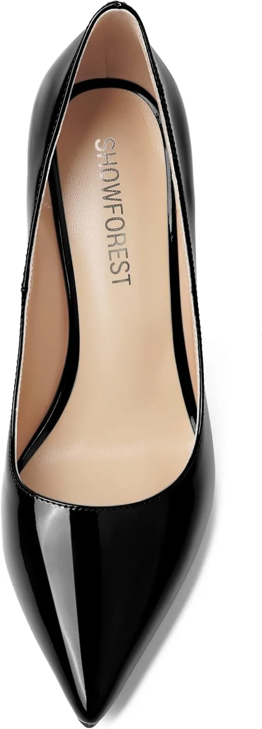 SHOWFOREST Womens Pointed Toe Slip On Sexy Evening Patent Stiletto High Heel Pumps Shoes 4 Inch