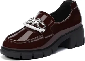 ShowHow Women's Chunky Loafers Platform Slip On Loafers Round Toe Lug Sole Loafers Business Casual Shoes for Women