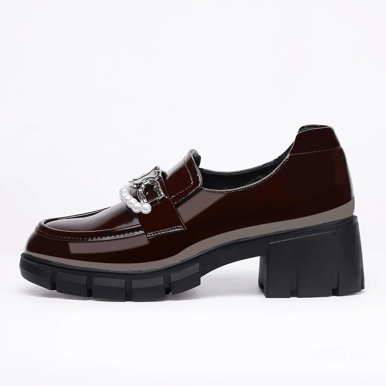 ShowHow Women's Chunky Loafers Platform Slip On Loafers Round Toe Lug Sole Loafers Business Casual Shoes for Women