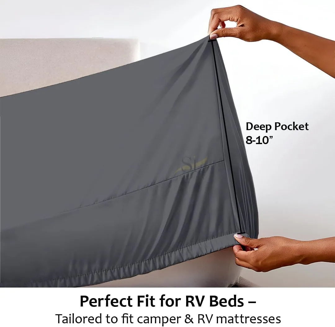 Shreem Linen Microfiber RV Sheet Sets, 48x75 3/4 Full Bunk, Dark Grey Solid - Fits Mattresses up to 8 Inches Deep, 4 Piece RV Bed Sheets for Campers, Motorhomes, and Travel Trailers