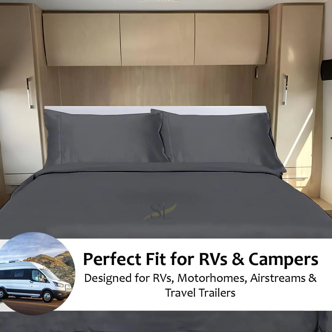 Shreem Linen Microfiber RV Sheet Sets, 48x75 3/4 Full Bunk, Dark Grey Solid - Fits Mattresses up to 8 Inches Deep, 4 Piece RV Bed Sheets for Campers, Motorhomes, and Travel Trailers