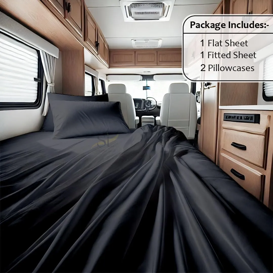Shreem Linen Microfiber RV Sheet Sets, 48x75 3/4 Full Bunk, Dark Grey Solid - Fits Mattresses up to 8 Inches Deep, 4 Piece RV Bed Sheets for Campers, Motorhomes, and Travel Trailers