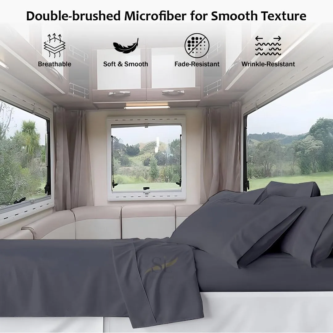 Shreem Linen Microfiber RV Sheet Sets, 48x75 3/4 Full Bunk, Dark Grey Solid - Fits Mattresses up to 8 Inches Deep, 4 Piece RV Bed Sheets for Campers, Motorhomes, and Travel Trailers