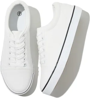 Shupua Women's Canvas Sneakers - White, Casual, Classic, Spring/Summer, Solid, Flat Heel, Athletic Shoes, Skateboarding, Lace-Up, Bow, Rubber Sole, Not Water Resistant, Adult Women's Size