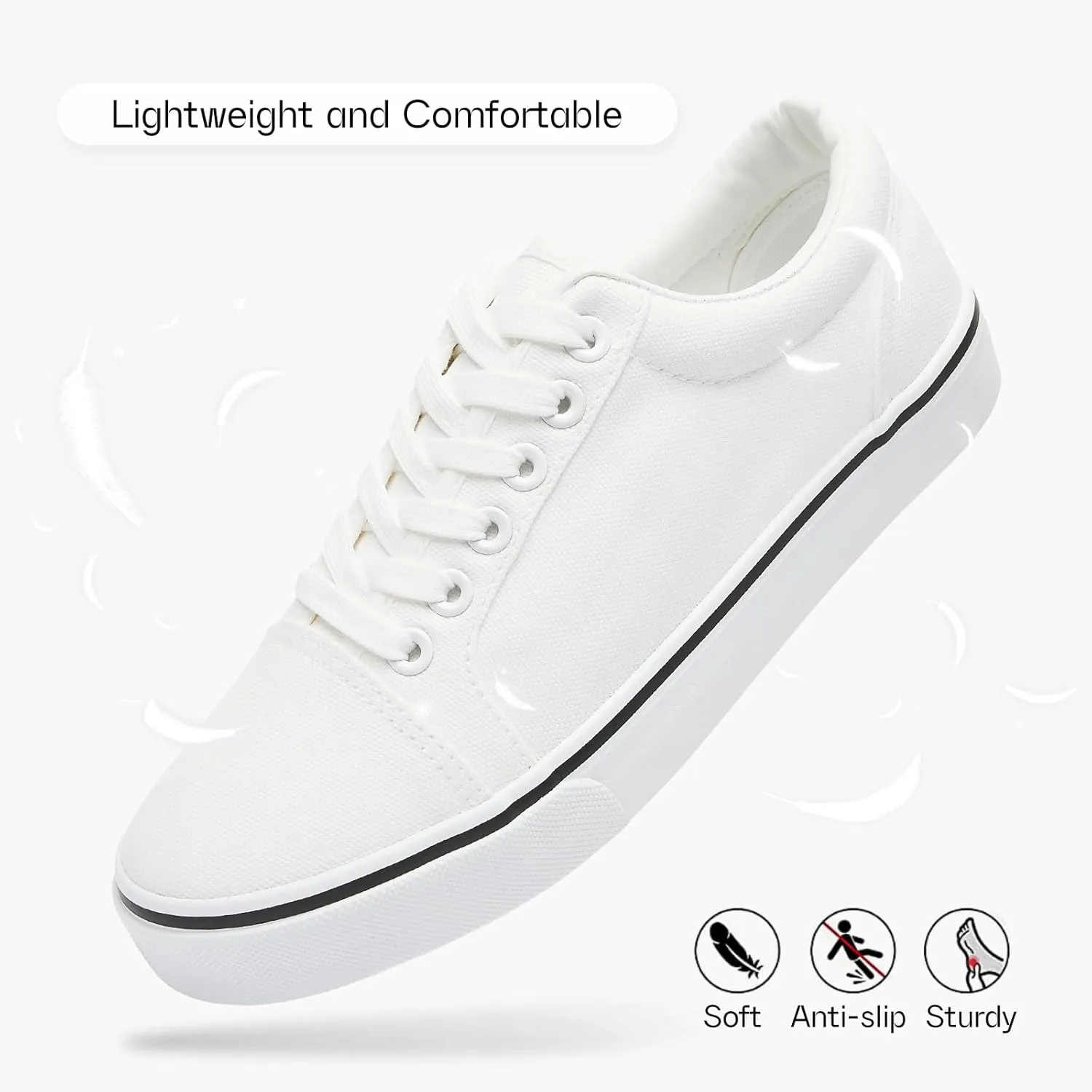 Shupua Women's Canvas Sneakers - White, Casual, Classic, Spring/Summer, Solid, Flat Heel, Athletic Shoes, Skateboarding, Lace-Up, Bow, Rubber Sole, Not Water Resistant, Adult Women's Size