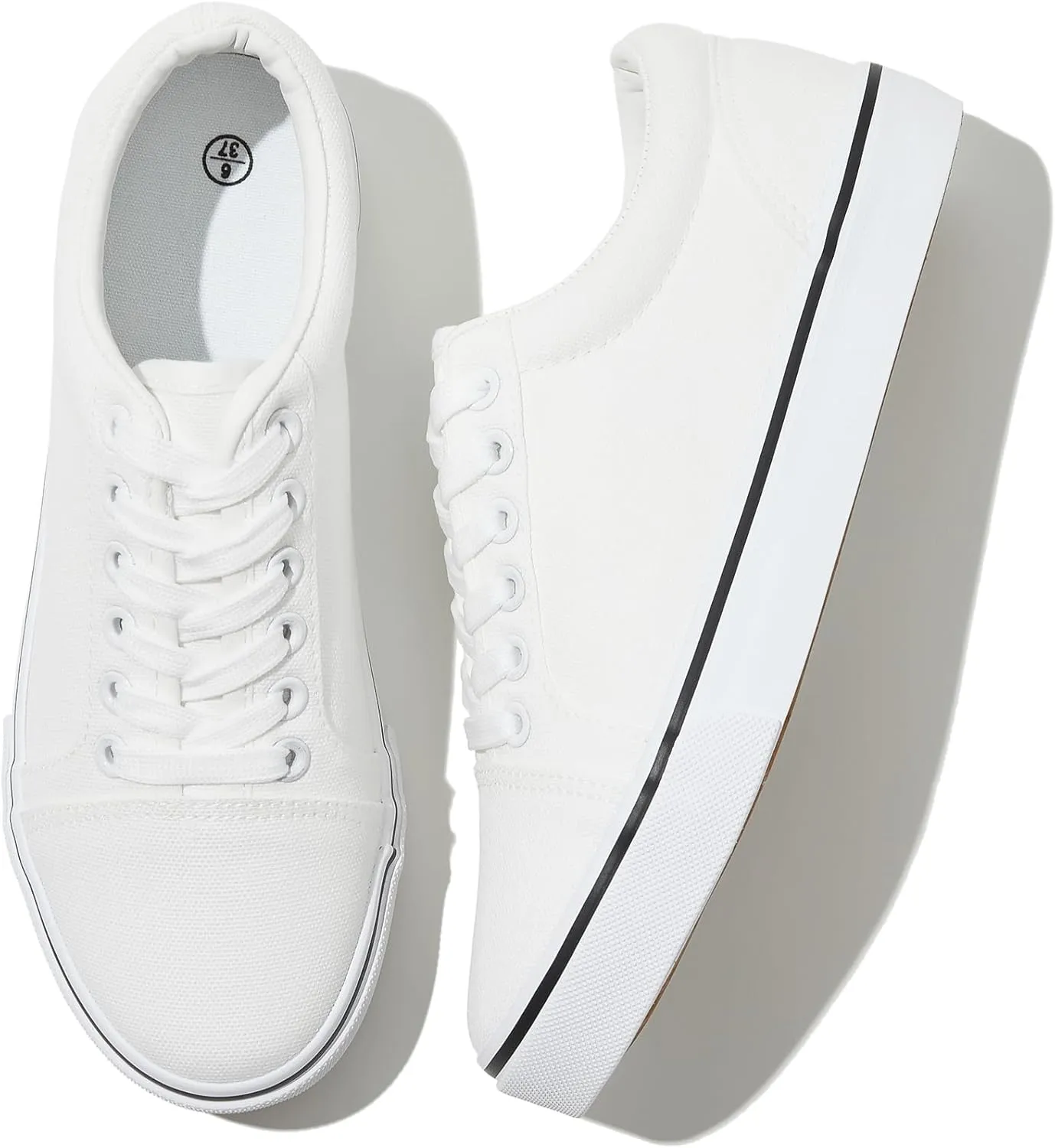 Shupua Women's Canvas Sneakers - White, Casual, Classic, Spring/Summer, Solid, Flat Heel, Athletic Shoes, Skateboarding, Lace-Up, Bow, Rubber Sole, Not Water Resistant, Adult Women's Size