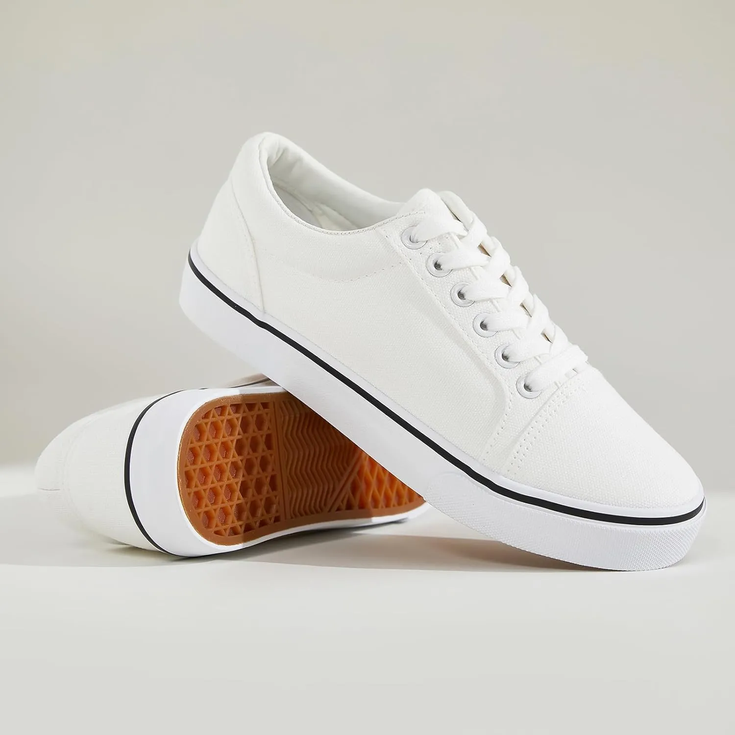 Shupua Women's Canvas Sneakers - White, Casual, Classic, Spring/Summer, Solid, Flat Heel, Athletic Shoes, Skateboarding, Lace-Up, Bow, Rubber Sole, Not Water Resistant, Adult Women's Size