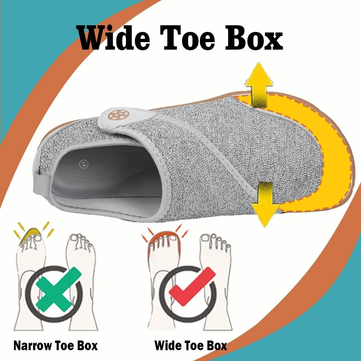 Sisttke Womens Mens Barefoot Slippers Wide Diabetic Shoes with Arch Support Orthopedic Adjustable Walking Slipper Arthritis Edema Swollen House Shoes Indoor Outdoor