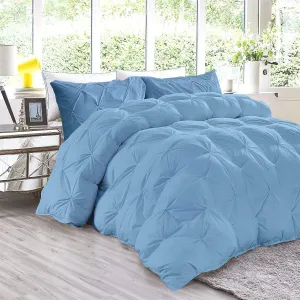 Sky Blue Emperor Comforter Set - 7 Piece Pinch Pleated Bed in a Bag - 600 Thread Count 100% Egyptian Cotton Bedding Set - (30 inch Deep Pocket Sheet Set and 500GSM Comforter)