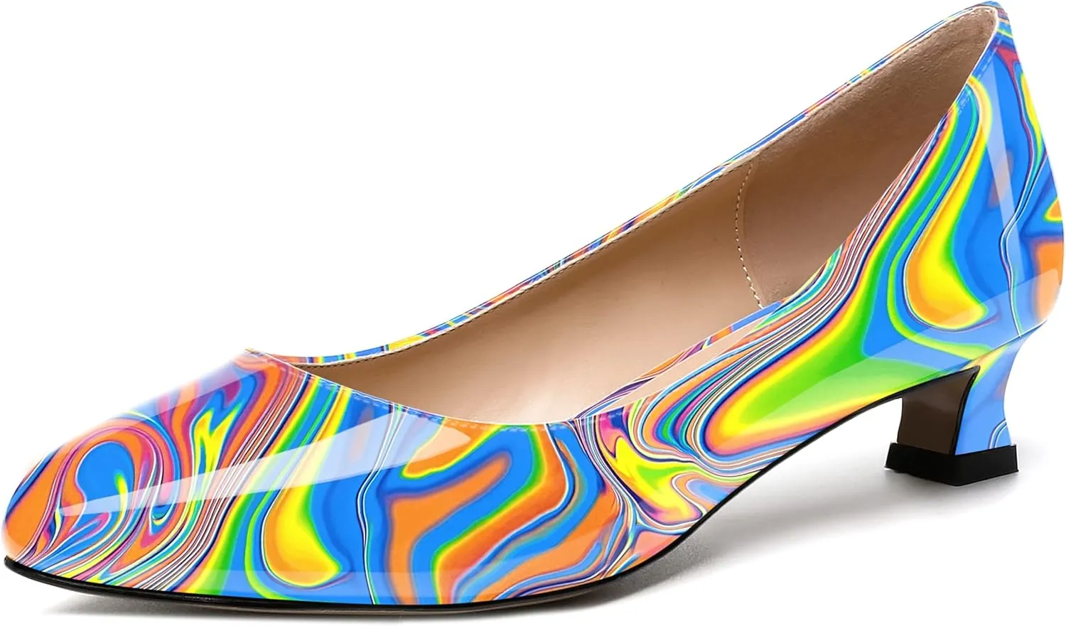 SKYSTERRY Women's Office Kitten Round Toe Slip On Patent Spool Low Heel Pumps Office Dress Shoes 1.5 Inch