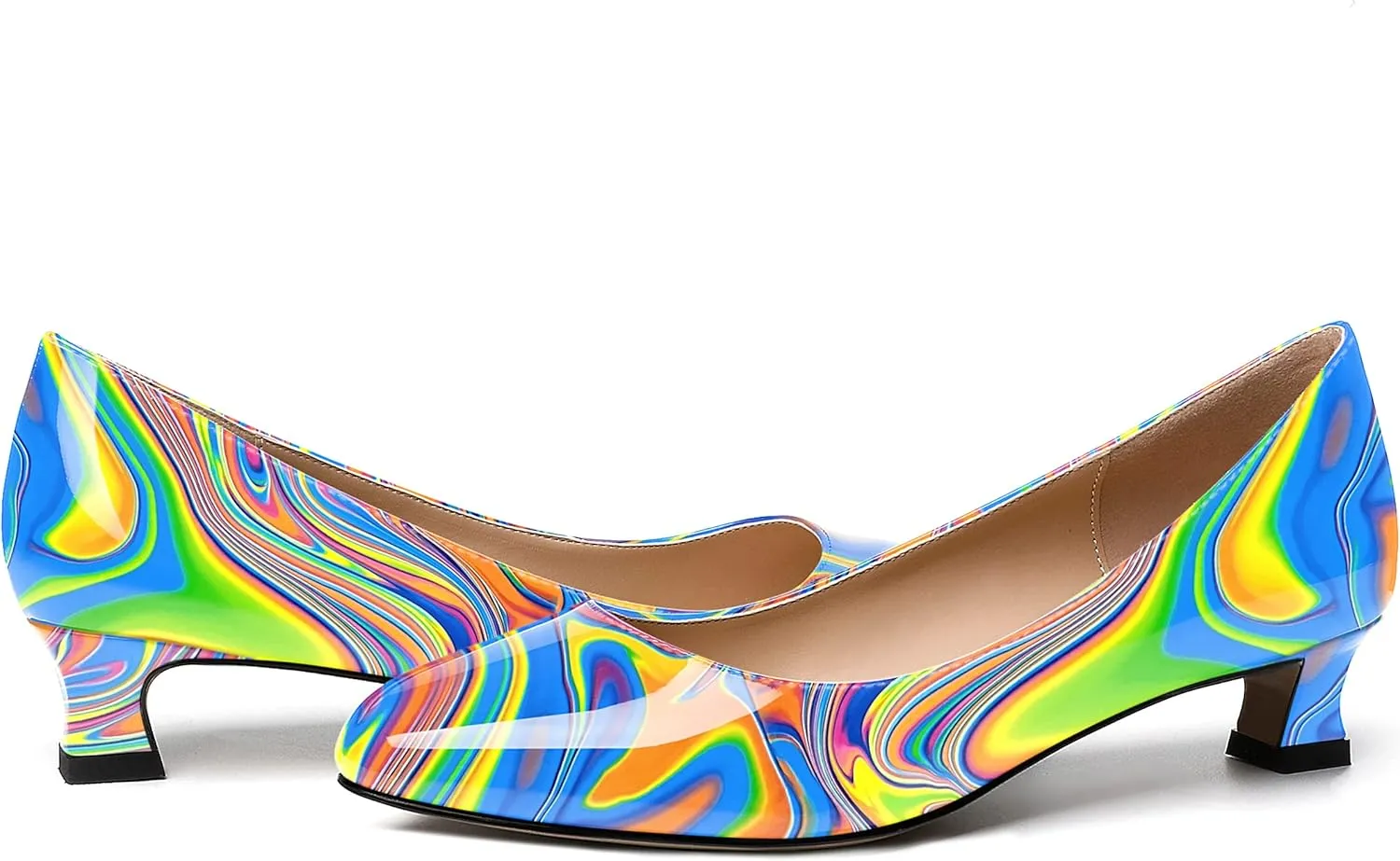 SKYSTERRY Women's Office Kitten Round Toe Slip On Patent Spool Low Heel Pumps Office Dress Shoes 1.5 Inch